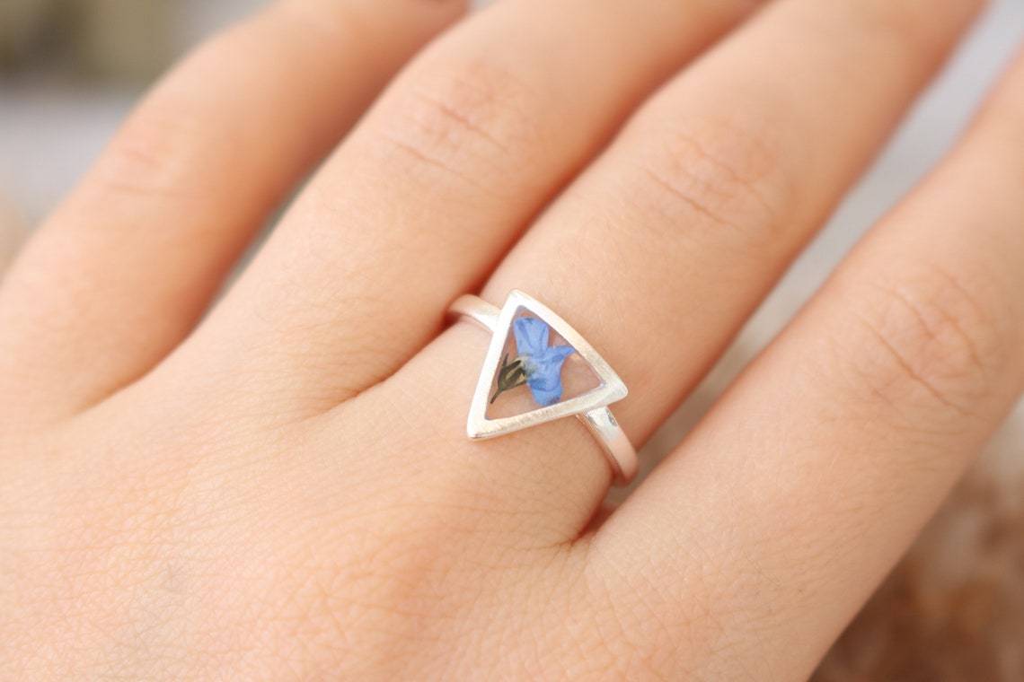 Fancy Triangle Forget-Me-Not Adjustable Silver Ring