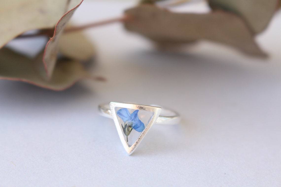 Fancy Triangle Forget-Me-Not Adjustable Silver Ring