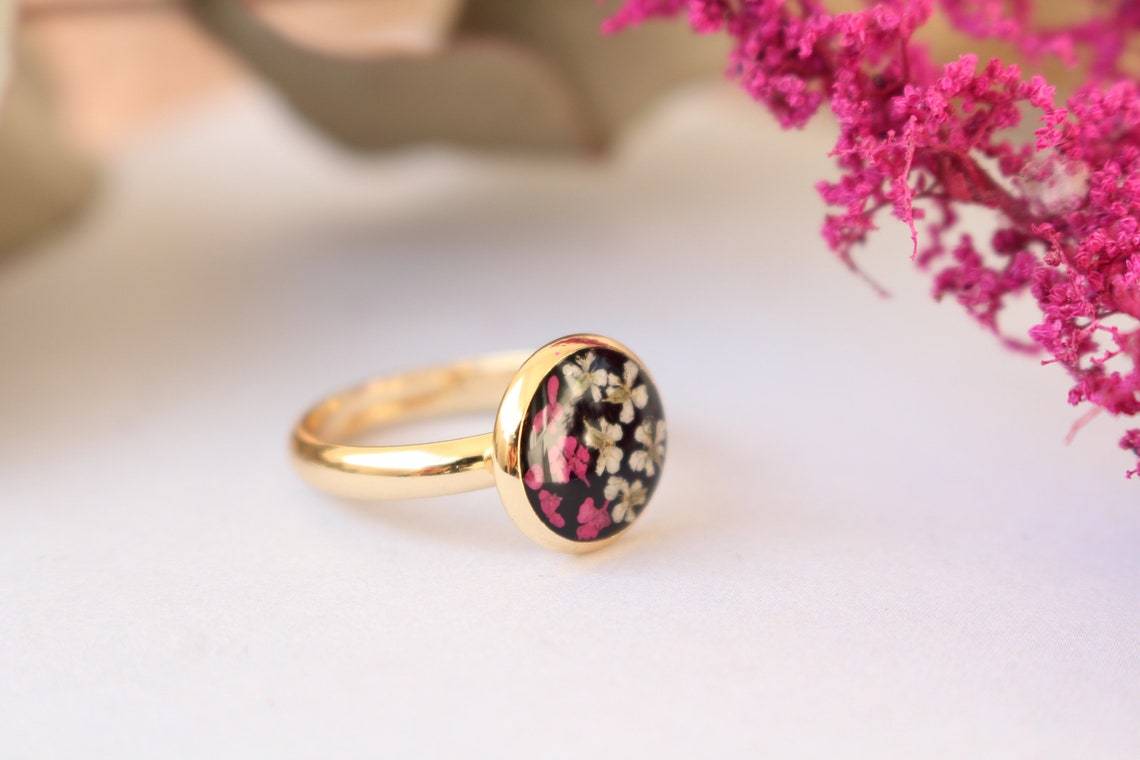Fancy Queen Anne's Lace Pressed Flower Ring