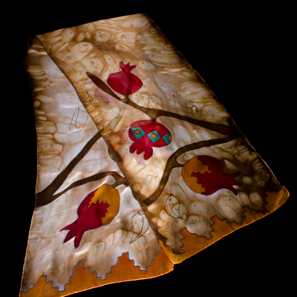 Shoghik Armenian Silk Scarf with Pomegranates