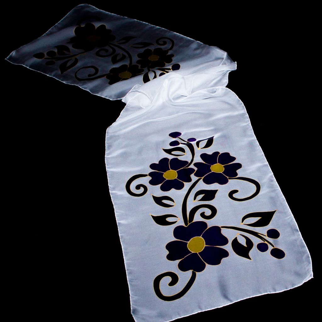 Shoghik Armenian Silk Scarf with Forget-Me-Not Flowers