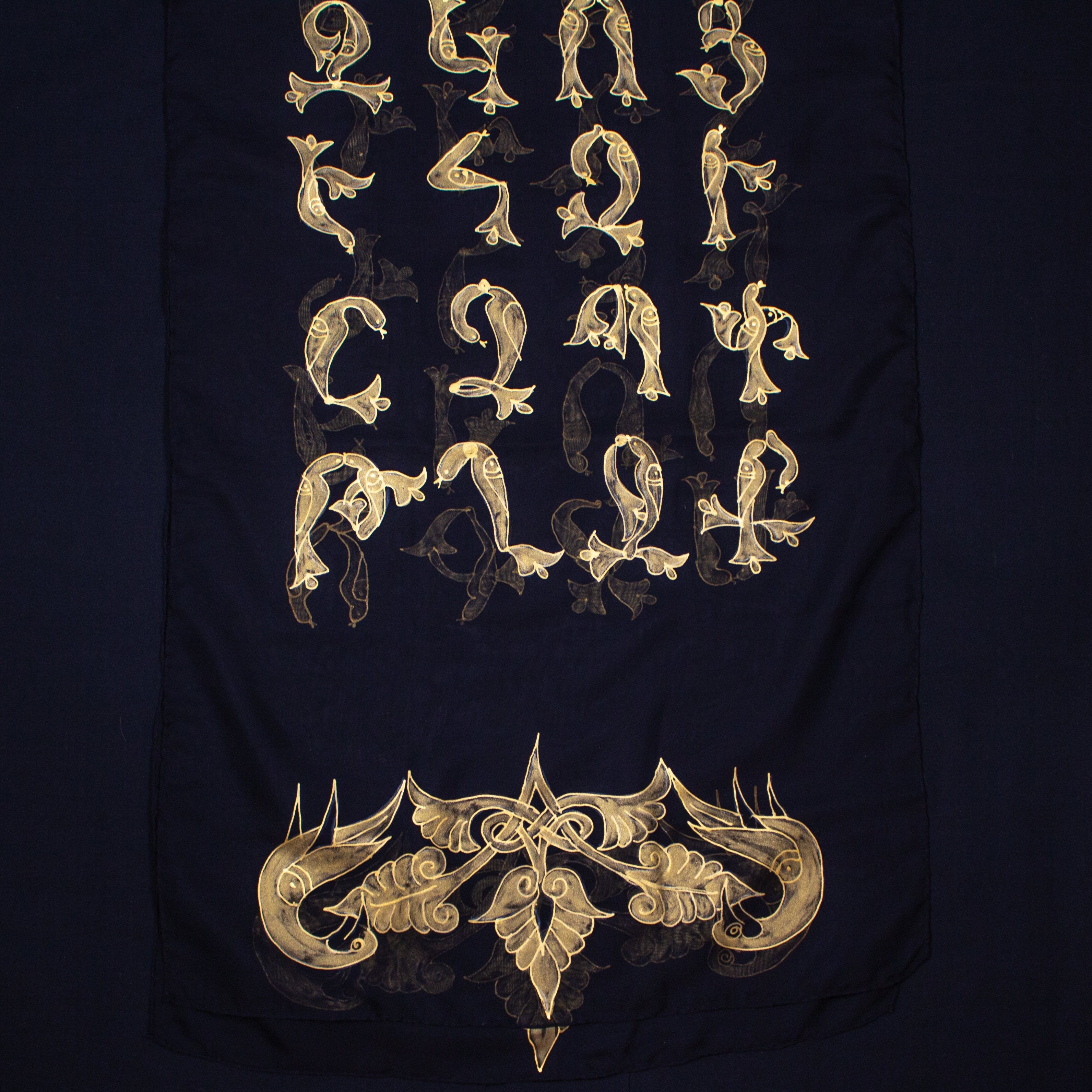 Shoghik Armenian Silk Scarf with Armenian Alphabet