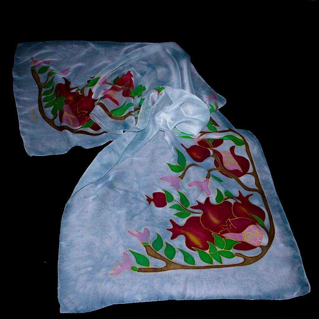 Shoghik Armenian Silk Scarf with Pomegranates