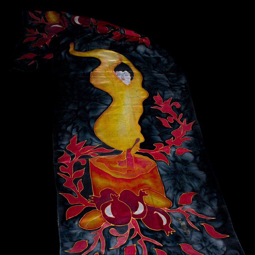 Shoghik Armenian Silk Scarf with Candle and Pomegranates