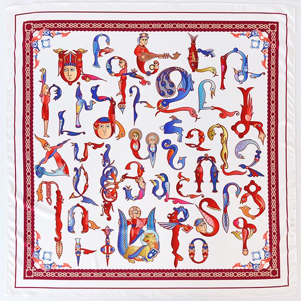 Moreni Scarf with Armenian Alphabet - AYB Collection (White/Wine)
