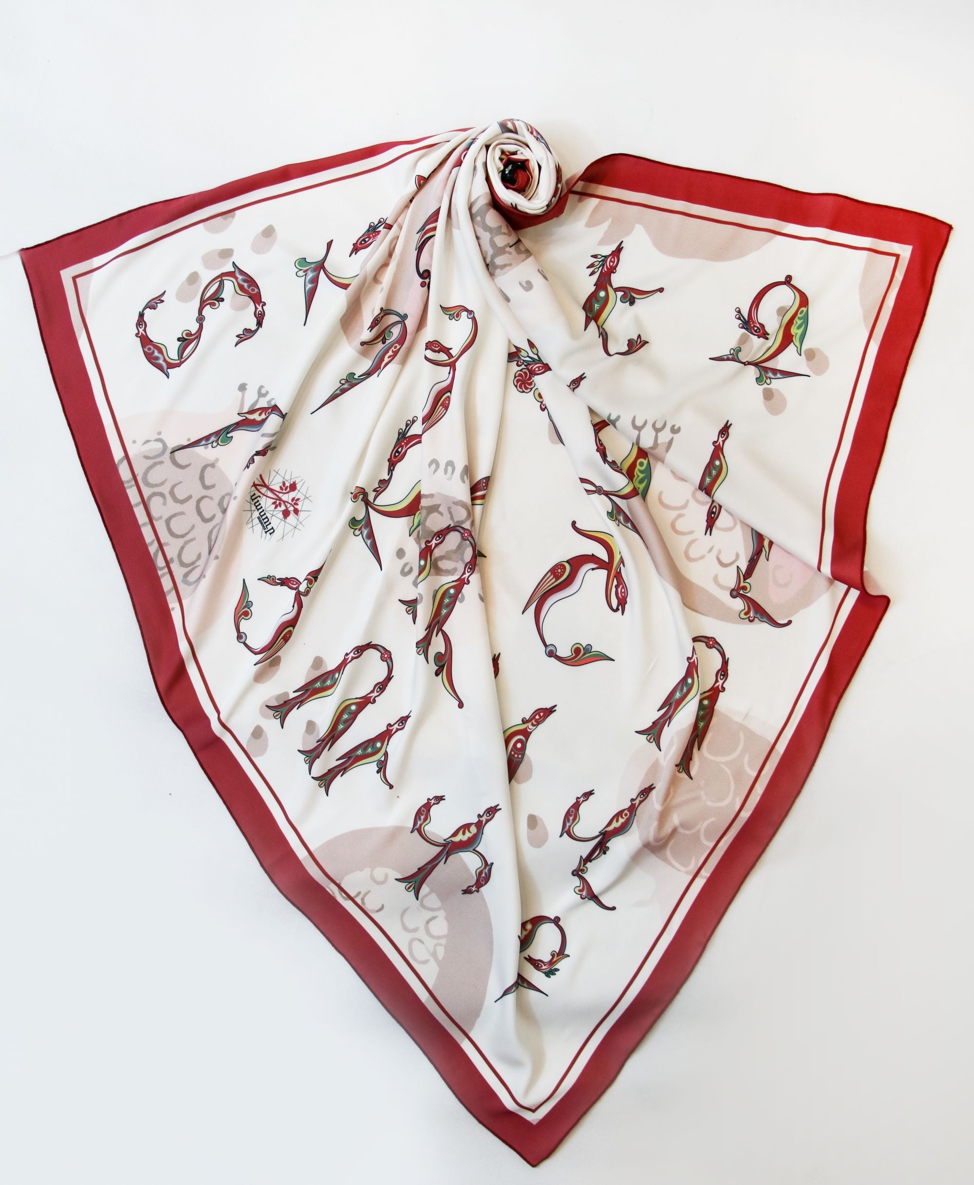 Masoor Armenian Letters and Pomegranates Scarf - White/Red