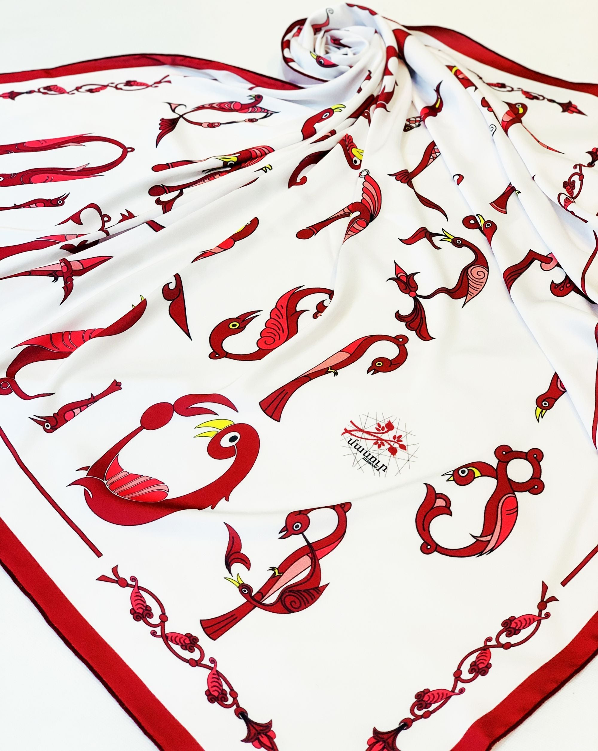 Masoor Armenian Letters Scarf -White/Red