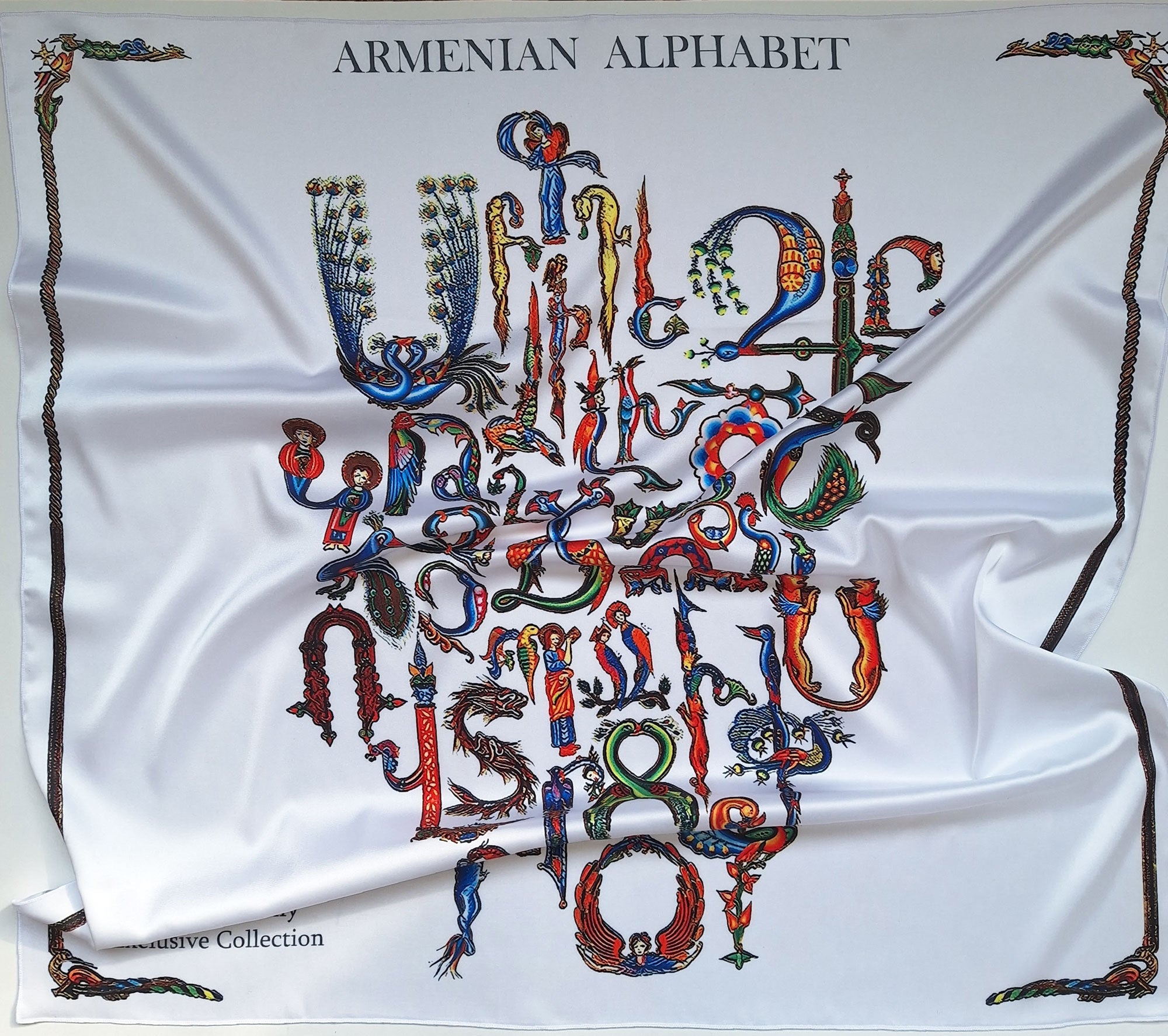 Armenian Alphabet Scarf (white) by Mane՛