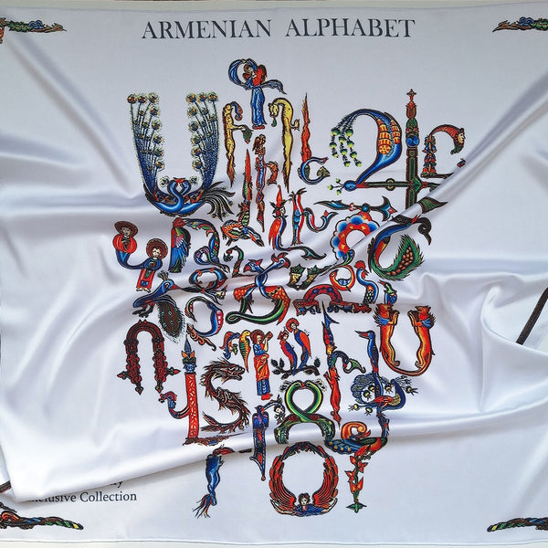 Anet Modal white Armenian alphabet scarf (140 x 140 cm) display picture 1