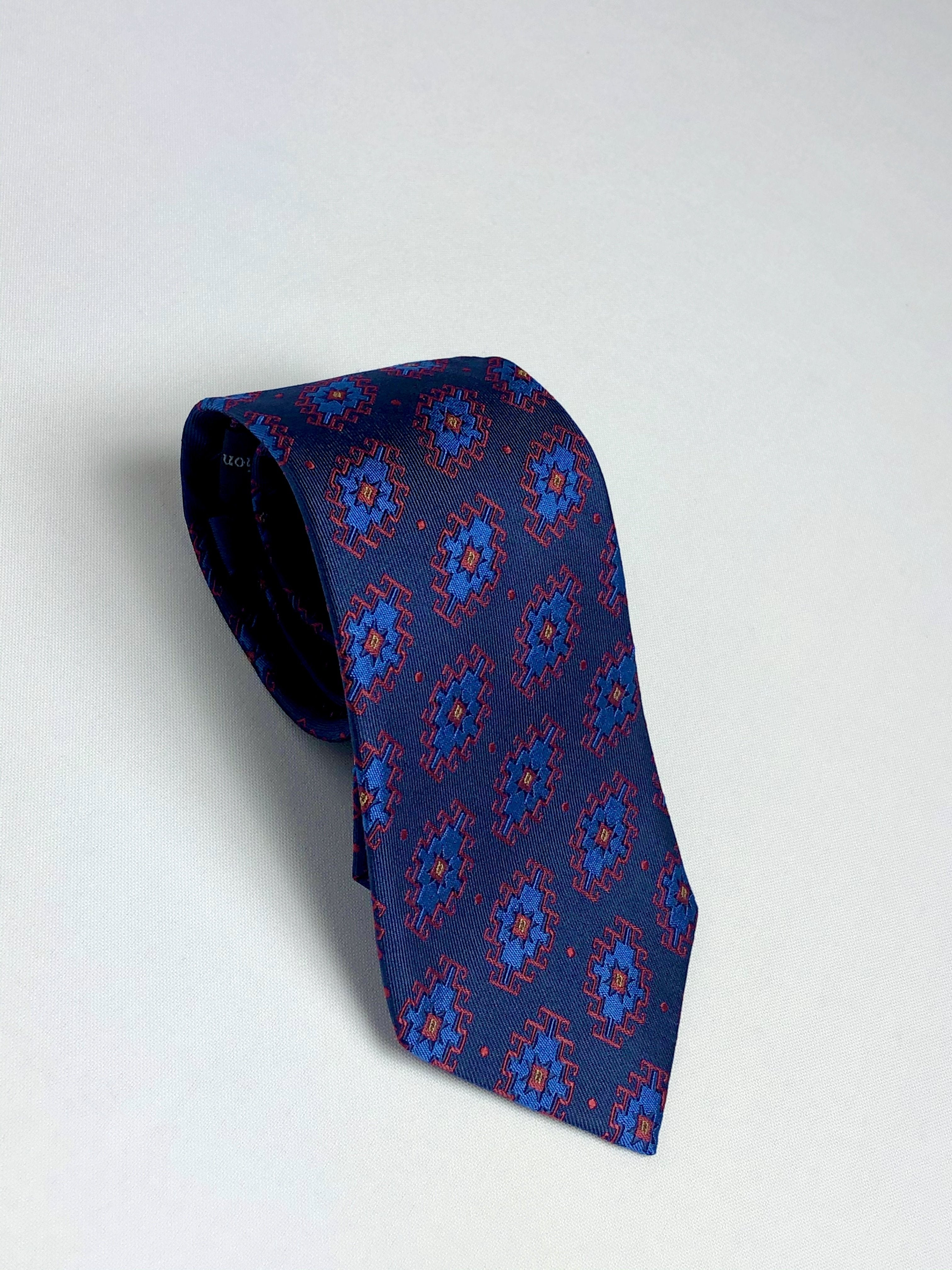 Anet's Collection Armenian Rug Silk Necktie Navy